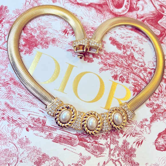 DIOR “Opulent Trinity” Choker Gold Plated Necklace by Christian Dior Authentic - Picture 2 of 15